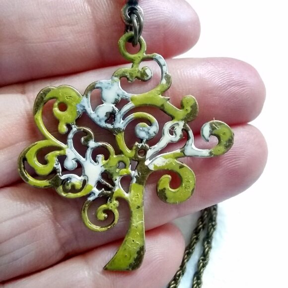 Tree of Life! Patina Painted Bronze Necklace & Earrings Set | Mossy Oak Colors - Picture 8 of 11